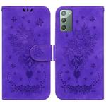 For Samsung Galaxy Note20 Butterfly Rose Embossed Leather Phone Case(Purple)