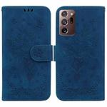 For Samsung Galaxy Note20 Ultra Butterfly Rose Embossed Leather Phone Case(Blue)