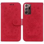 For Samsung Galaxy Note20 Ultra Butterfly Rose Embossed Leather Phone Case(Red)