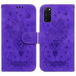 For Samsung Galaxy S20 Butterfly Rose Embossed Leather Phone Case(Purple)