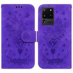 For Samsung Galaxy S20 Ultra Butterfly Rose Embossed Leather Phone Case(Purple)