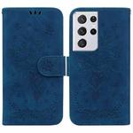 For Samsung Galaxy S21 Ultra 5G Butterfly Rose Embossed Leather Phone Case(Blue)