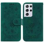 For Samsung Galaxy S21 Ultra 5G Butterfly Rose Embossed Leather Phone Case(Green)