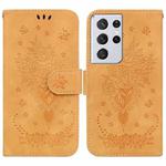 For Samsung Galaxy S21 Ultra 5G Butterfly Rose Embossed Leather Phone Case(Yellow)