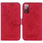 For Samsung Galaxy S20 FE 5G Butterfly Rose Embossed Leather Phone Case(Red)