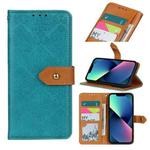 For iPhone 14 European Floral Embossed Copper Buckle Horizontal Flip PU Leather Phone Case (Blue)