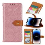 For iPhone 14 Pro European Floral Embossed Copper Buckle Horizontal Flip PU Leather Phone Case (Pink)