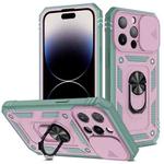 For iPhone 14 Pro Sliding Camera Cover Design TPU + PC Protective Phone Case (Grey Green+Pink)