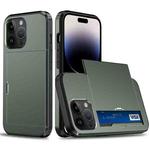 For iPhone 14 Pro Shockproof Armor Protective Phone Case with Slide Card Slot (Army Green)