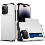 For iPhone 14 Pro Max Shockproof Armor Protective Phone Case with Slide Card Slot (White)