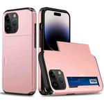 For iPhone 14 Pro Max Shockproof Armor Protective Phone Case with Slide Card Slot (Rose Gold)