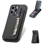 For iPhone 11 Carbon Fiber Vertical Flip Zipper Phone Case (Black)