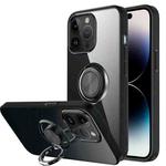 For iPhone 14 Pro Max Shockproof Matte Transparent TPU Protective Phone Case with Ring Holder (Black)