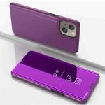 For iPhone 14 Plated Mirror Horizontal Flip Leather Phone Case with Holder (Purple)