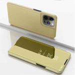 For iPhone 14 Pro Max Plated Mirror Horizontal Flip Leather Phone Case with Holder (Gold)
