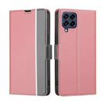 For Samsung Galaxy M53 5G Twill Texture Side Button Leather Phone Case(Pink)