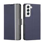 For Samsung Galaxy S22 5G Twill Texture Side Button Leather Phone Case(Blue)