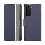 For Samsung Galaxy S22+ 5G Twill Texture Side Button Leather Phone Case(Blue)
