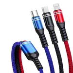 6A 66W 3 in 1 USB to 8 Pin + Micro USB + USB-C / Type-CFast Charging Braided Data Cable(Multicolor)