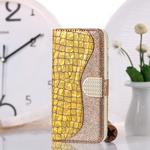 For Galaxy S20 Ultra Laser Glitter Powder Matching Crocodile Texture Horizontal Flip Leather Case with Card Slots & Holder(Gold)