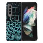 For Samsung Galaxy Z Fold4 Crocodile Top Layer Cowhide Leather Phone Case(Cyan Blue)