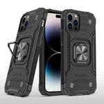 For iPhone 14 Pro Magnetic Armor TPU + PC Ring Holder Phone Case (Black)