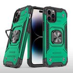 For iPhone 14 Pro Max Magnetic Armor TPU + PC Ring Holder Phone Case (Dark Green)