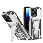 For iPhone 14 Pro Max Super V Armor PC + TPU Holder Phone Case (Silver)