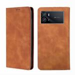 For vivo iQOO 9 5G Skin Feel Magnetic Horizontal Flip Leather Phone Case(Light Brown)