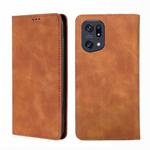 For OPPO Find X5 Pro Skin Feel Magnetic Horizontal Flip Leather Phone Case(Light Brown)