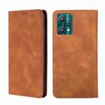 For OPPO Realme 9 Pro Skin Feel Magnetic Horizontal Flip Leather Phone Case(Light Brown)