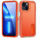 For iPhone 14 3 in 1 Rugged Holder Phone Case (Transparent + Orange)