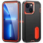 For iPhone 14 Plus 3 in 1 Rugged Holder Phone Case  (Black + Orange)