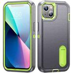 For iPhone 14 Plus 3 in 1 Rugged Holder Phone Case  (Grey + Green)
