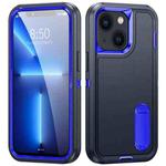 For iPhone 14 Plus 3 in 1 Rugged Holder Phone Case  (Dark Blue+Sapphire Blue)
