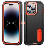 For iPhone 14 Pro 3 in 1 Rugged Holder Phone Case (Black + Orange)