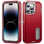 For iPhone 14 Pro 3 in 1 Rugged Holder Phone Case (Red + Black)