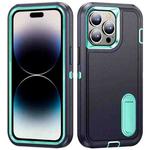 For iPhone 14 Pro 3 in 1 Rugged Holder Phone Case (Dark Blue+Light Blue)