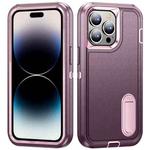 For iPhone 14 Pro 3 in 1 Rugged Holder Phone Case (Purple + Pink)