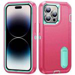 For iPhone 14 Pro Max 3 in 1 Rugged Holder Phone Case (Pink + Blue)