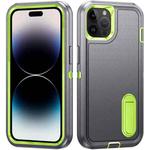 For iPhone 14 Pro Max 3 in 1 Rugged Holder Phone Case (Grey + Green)