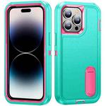 For iPhone 14 Pro Max 3 in 1 Rugged Holder Phone Case (Blue + Pink)