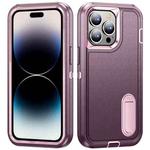 For iPhone 14 Pro Max 3 in 1 Rugged Holder Phone Case (Purple + Pink)