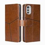 For Motorola Moto E32 4G Geometric Stitching Horizontal Flip Leather Phone Case(Light Brown)