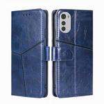 For Motorola Moto E32 4G Geometric Stitching Horizontal Flip Leather Phone Case(Blue)