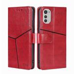 For Motorola Moto E32 4G Geometric Stitching Horizontal Flip Leather Phone Case(Red)