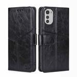 For Motorola Moto E32 4G Geometric Stitching Horizontal Flip Leather Phone Case(Black)