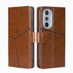 For Motorola Moto Edge+ 2022/Edge 30 Pro Geometric Stitching Horizontal Flip Leather Phone Case(Light Brown)