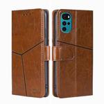 For Motorola Moto G22 Geometric Stitching Horizontal Flip Leather Phone Case(Light Brown)