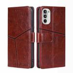 For Motorola Moto G52 4G/G82 5G Geometric Stitching Horizontal Flip Leather Phone Case(Dark Brown)